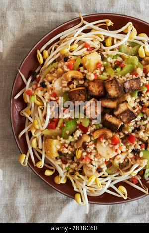 Indonesian rice salad with fried tofu Stock Photo