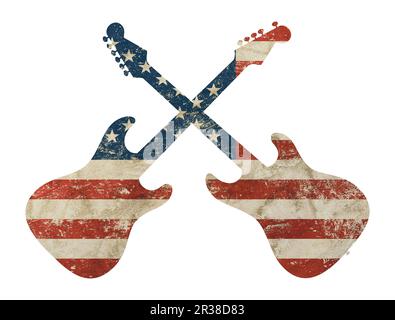 Guitar shaped old grunge vintage American US flag Stock Photo