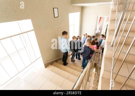 Pupils going on break Stock Photo