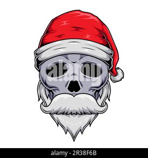 Illustration of Santa Claus human skull mascot character wearing santa hat Stock Vector