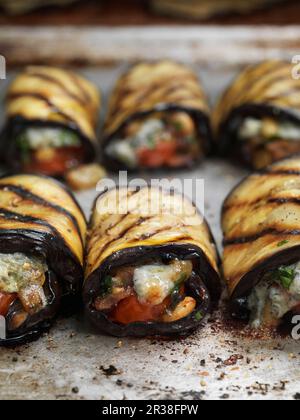 Stuffed aubergine rolls Stock Photo