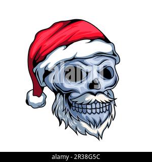 Illustration of Santa Claus human skull mascot character wearing santa hat Stock Vector