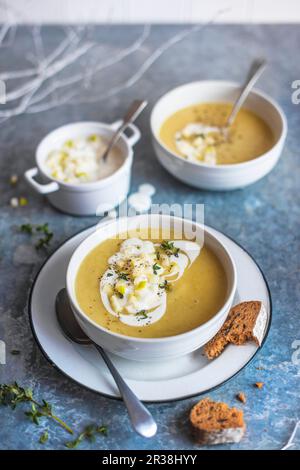 Celeriac and parsnip soup Stock Photo