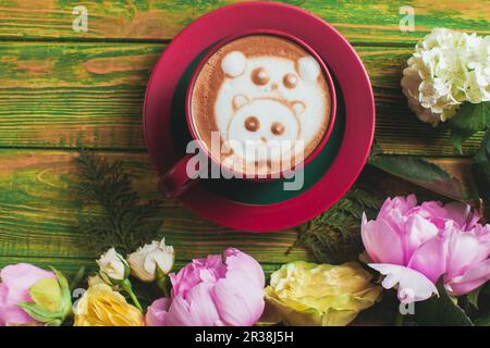 Cup of coffee with latte art. Stock Photo