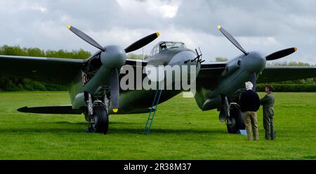 The de Havilland DH.98 Mosquito is a British twin-engined, shoulder-winged, multirole combat aircraft, introduced during the Second World War. Stock Photo