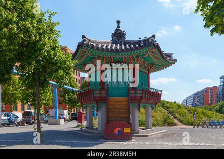 Berlin, Germany - June 02 2019: The pavilion of the unit (Pavillon der Einheit) is a pavilion on Potsdamer Platz. It is a replica of a hexagonal pavil Stock Photo