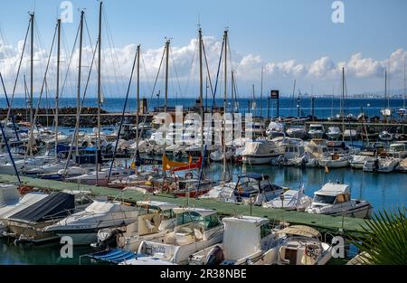 Malaga, Sailboat in the harbor at the Pier, Palmeral de las Sorpresas ...