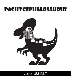 Pachycephalosaurus . Cute dinosaurs cartoon characters . Silhouette black isolated color . Flat design . Vector illustration . Stock Vector