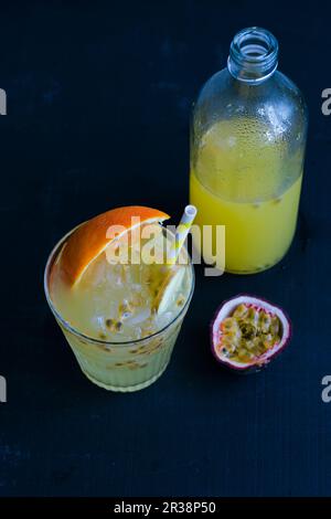 Orange and maracuja switchel with ginger Stock Photo