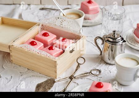 Austrian cake squares with coffee Stock Photo
