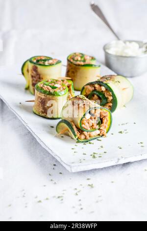 Courgette and minced meat rolls Stock Photo