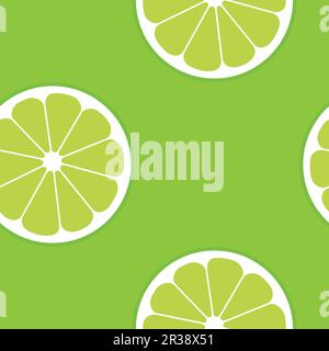 Summer Seamless Pattern Lime Slices on Green Background Stock Vector