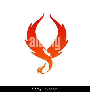 Phoenix rising from fire bird icon. Flying bird with flaming wings and tail, fantasy firebird, freedom concept vector symbol. Company emblem, freedom concept sign with fairytale flaming phoenix Stock Vector