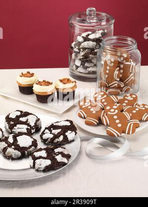 Cupcakes and cookies (Christmas) Stock Photo