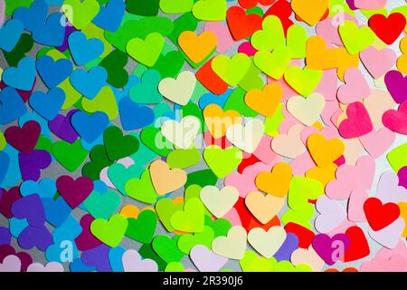 Paper rainbow colors hearts as a pattern for design Stock Photo