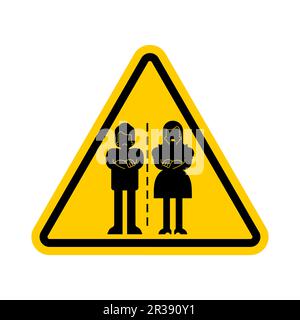Attention Divorce family sign. Caution yellow road sign Scissors cut married couple. Concept of end of love relationships Stock Vector