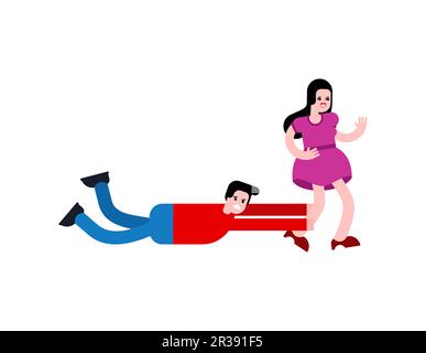 Man Begging Woman. Man holding woman's leg as she walks away Stock Vector