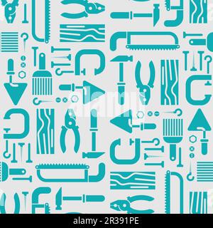 Tools set pattern seamless. Tool background. saw and brush, hammers, pliers. Trowel and clamp. Stock Vector