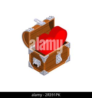 Heart in wooden chest. Concept hide love. Stock Vector