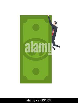 Businessman hanging on money. Boss hangs on money. Concept of making big money Stock Vector