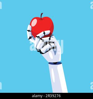 Robot hand is holding an apple. Concept of machine learning. Artificial Intelligence. Vector illustration Stock Vector