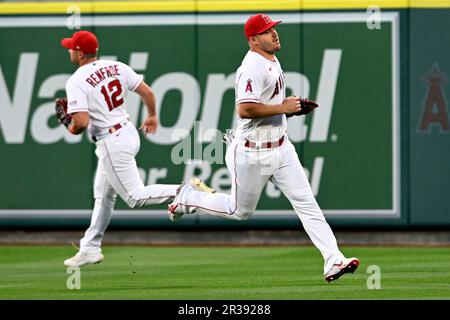 Los Angeles Angels' Hunter Renfroe plays against the Boston Red Sox during  the first inning of a baseball game, Monday, April 17, 2023, in Boston. (AP  Photo/Michael Dwyer Stock Photo - Alamy