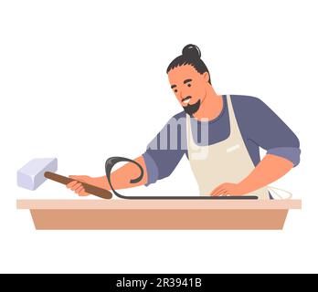 Blacksmith worker using hammer hardware tool vector illustration Stock Vector