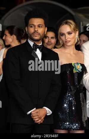 Abel Tesfaye, Lily-Rose Depp (dress by Chanel) Photocall of the TV series  'The Idol' 76th Cannes Film Festival May 23, 2023 Stock Photo - Alamy