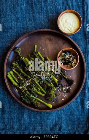 Broccolini with nori, salt and wasabi Stock Photo