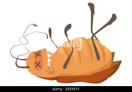 Funny dead cockroach character isolated on white Stock Vector