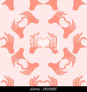 Hands making or formatting a heart symbol seamless pattern illustration. I love you heart sign. Valentine day, message of love hand gesture, shapes heart with both hands vector background.. Stock Vector