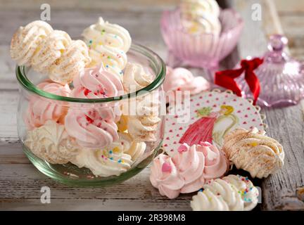 Colourful Christmas meringues in a jar Stock Photo