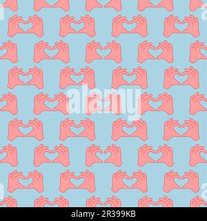 Hands making or formatting a heart symbol seamless pattern illustration. I love you heart sign. Valentine day, message of love hand gesture, shapes heart with both hands vector background.. Stock Vector