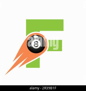 Letter F Billiard Sports Team Club Logo. 8 Ball Pool Logo Design Template Stock Vector