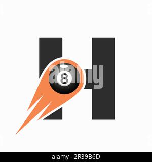 Letter H Billiard Sports Team Club Logo. 8 Ball Pool Logo Design Template Stock Vector