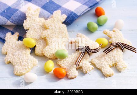 Easter cookies with grated coconut and sugar eggs Stock Photo
