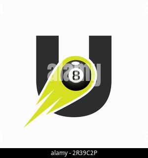 Letter U Billiard Sports Team Club Logo. 8 Ball Pool Logo Design Template Stock Vector