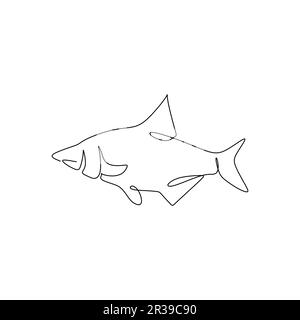 continuous line drawing of a fish. Vector illustration isolated on white background. Stock Vector