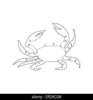 Continuous one simple single abstract line drawing of crab icon vector illustration concept Stock Vector