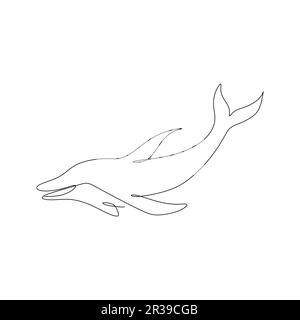 continuous line drawing of a dolphin. Vector illustration on white backgroun Stock Vector