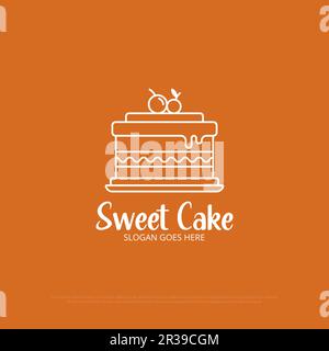 sweet cake logo design vector, outline bread tart icon logo inspiration. can be used as symbols, brand identity, icons, or others Stock Vector