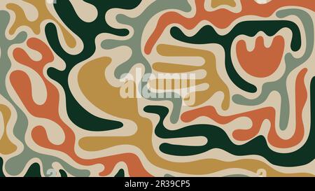 Hand drawn naive abstract background in boho style. Collage contemporary print in pastel earth colors. Organic shapes pattern. Aesthetic horizontal Stock Vector