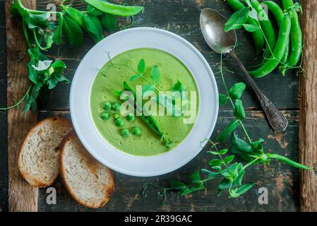 Green peas soup Stock Photo