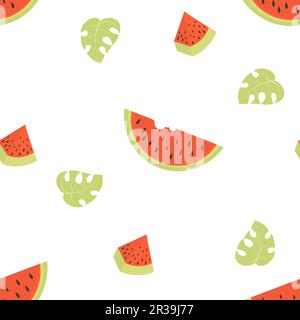 Seamless pattern with watermelons on white background. Vector illustration in flat style Stock Vector