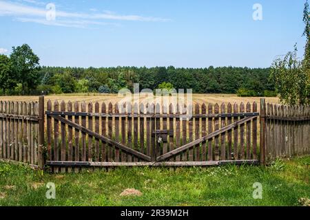 Old wooden farm gate Stock Photo