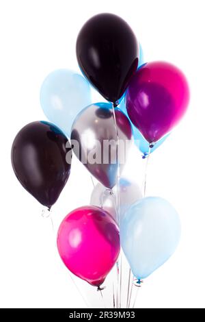 Bunch of multicolor helium balloons isolated on white background. Stock Photo