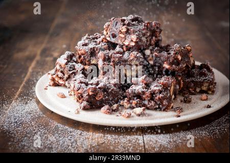 Rocky Road cake (chocolate and marshmallow cake, USA) Stock Photo