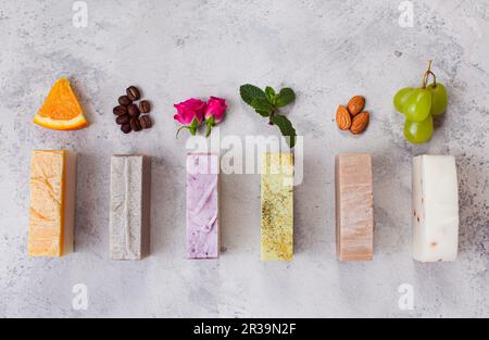 Row of handmade soap with natural ingredients Stock Photo