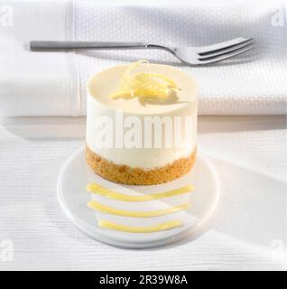 Lemon chocolate mousse with digestive biscuit base Stock Photo