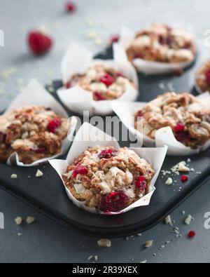 White chocolate-raspberry muffins Stock Photo